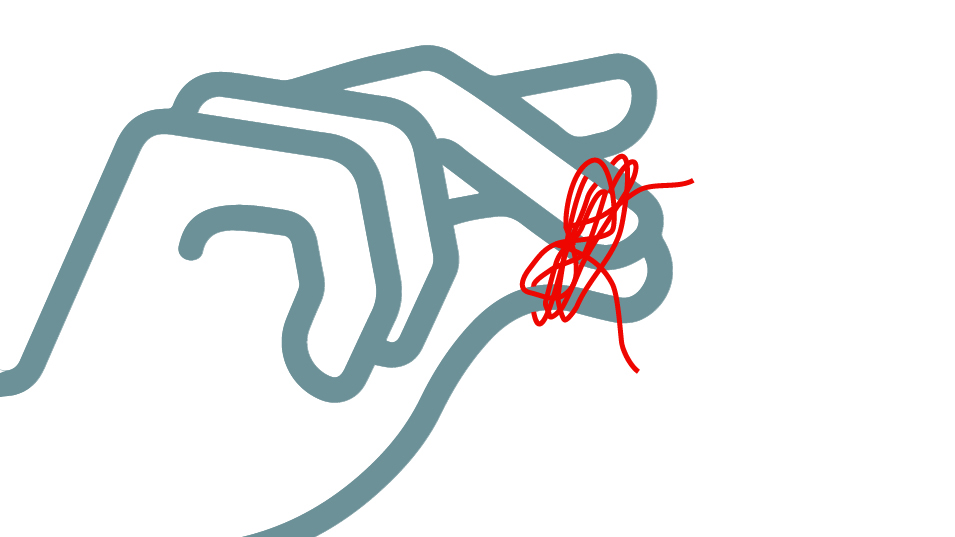 An illustration of a hand with fingers in a snapping motion. There is red string tied around the fingers.